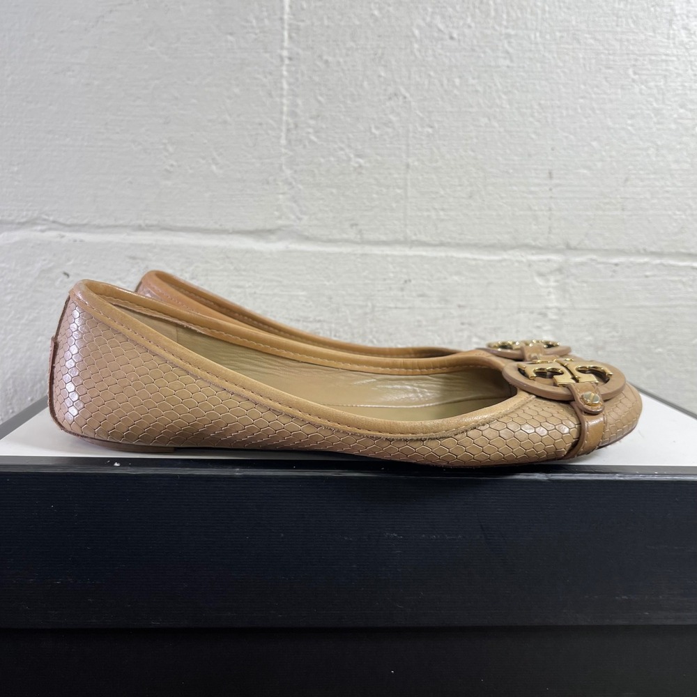 Tory Burch Brown Snakeskin Embossed Leather Ballet Flats Slip On Women's 8.5 M
